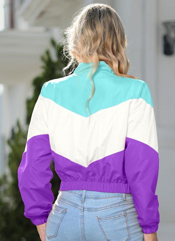 Women’s Lightweight Windbreaker Sport Jacket Zip Up Color Block Coat Casual Long Sleeve Jogging Outerwear