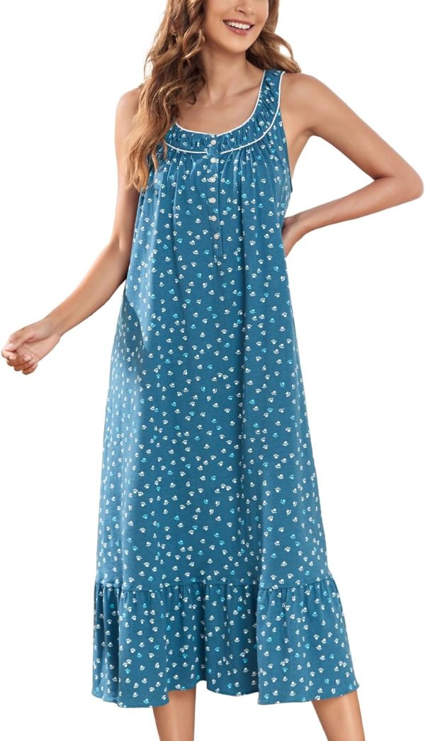 71slXpR5BFL._AC_SL1500 Women's Nightgown Sleeveless Sleepwear Wide Strap Sleep Shirt Pleated Scoopneck Nightshirt