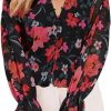 Womens Casual Boho Floral Print V Neck Long Sleeve Blouses Button Down Shirts Dressy Chiffon Loose Ruffle Tops