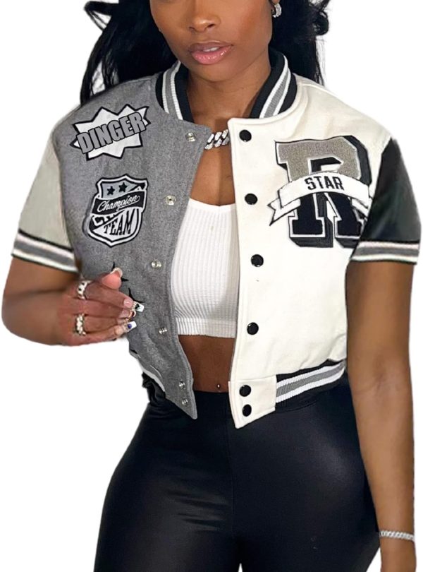 71z8uMBI-TL._AC_SL1500 Button Down Shirts for Women Short Sleeve Cropped Varsity Jacket for Women Summer Tops for Women 2024 S-XXL