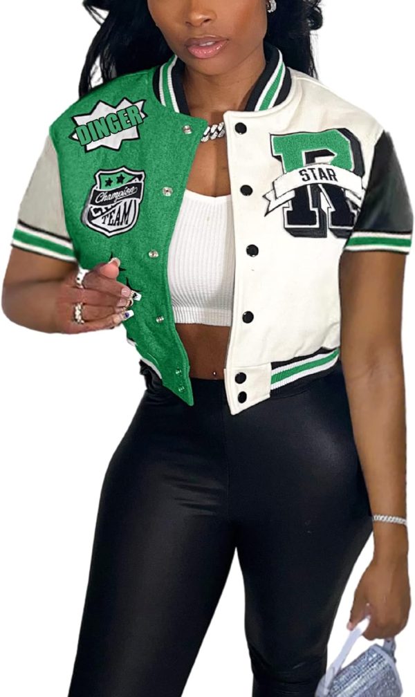 71zCS-E5pNL._AC_SL1500 Button Down Shirts for Women Short Sleeve Cropped Varsity Jacket for Women Summer Tops for Women 2024 S-XXL