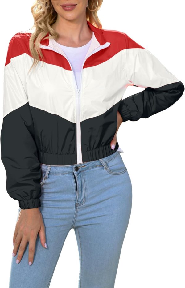 Women’s Lightweight Windbreaker Sport Jacket Zip Up Color Block Coat Casual Long Sleeve Jogging Outerwear