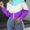 Women’s Lightweight Windbreaker Sport Jacket Zip Up Color Block Coat Casual Long Sleeve Jogging Outerwear
