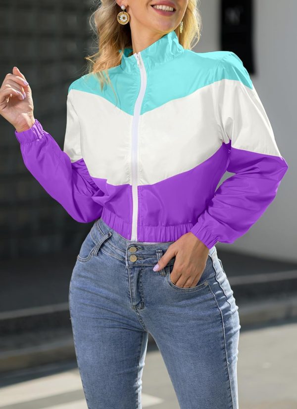 Women’s Lightweight Windbreaker Sport Jacket Zip Up Color Block Coat Casual Long Sleeve Jogging Outerwear