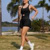 Athletic Romper Workout Onesie for Women, Quick-dry Running Active Romper One Piece Outfits with 2 Side Pockets