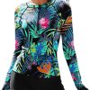 Women Two Piece Rash Guard Long Sleeve Half-Zipper UPF 50 Athletic Surfing Swimsuit