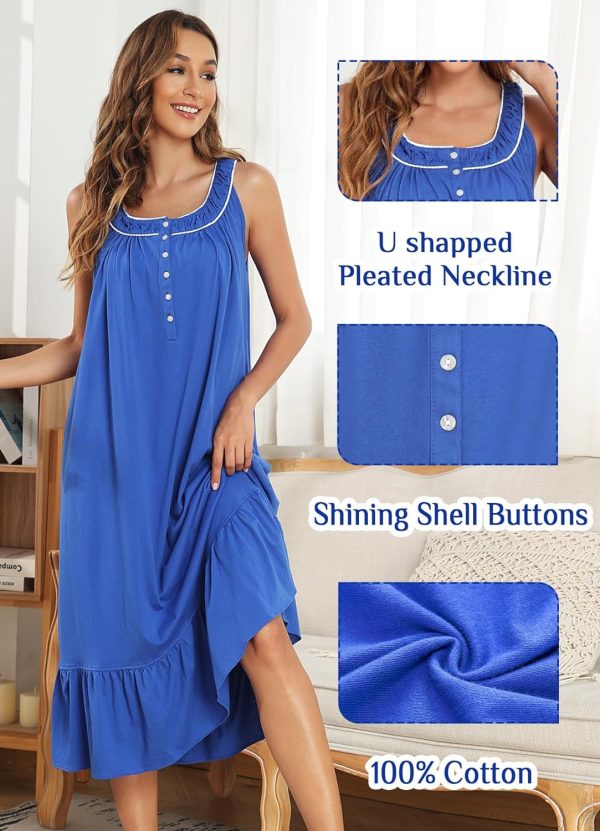 81PEm2k0AuL._AC_SL1500 Women's Nightgown Sleeveless Sleepwear Wide Strap Sleep Shirt Pleated Scoopneck Nightshirt