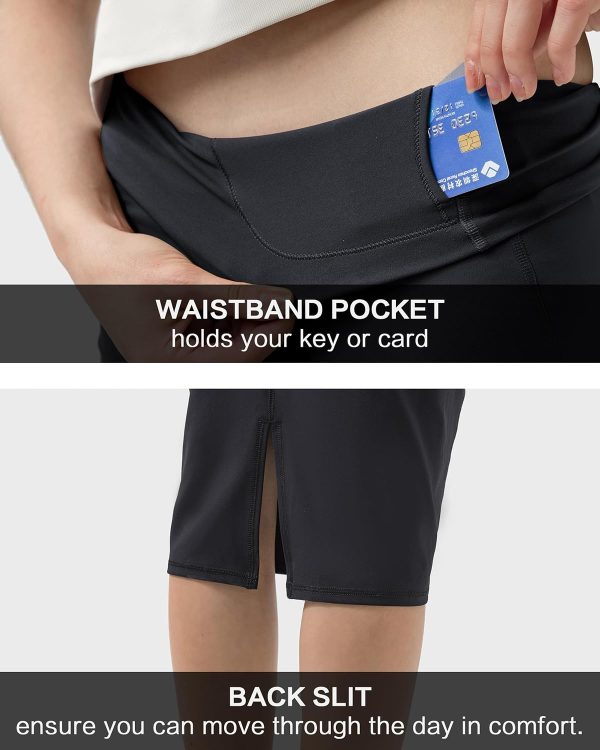 81RCCLmEc3L._AC_SL1500 Women Office Work Pencil Skirts Stretchy High Waist Tummy Control Nylon Midi Bodycon Skirts Below Knee Back Slit