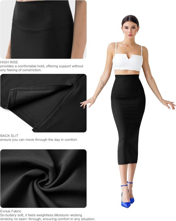 81hwnY2InsL._AC_SL1500 Women Office Work Pencil Skirts Stretchy High Waist Tummy Control Nylon Midi Bodycon Skirts Below Knee Back Slit
