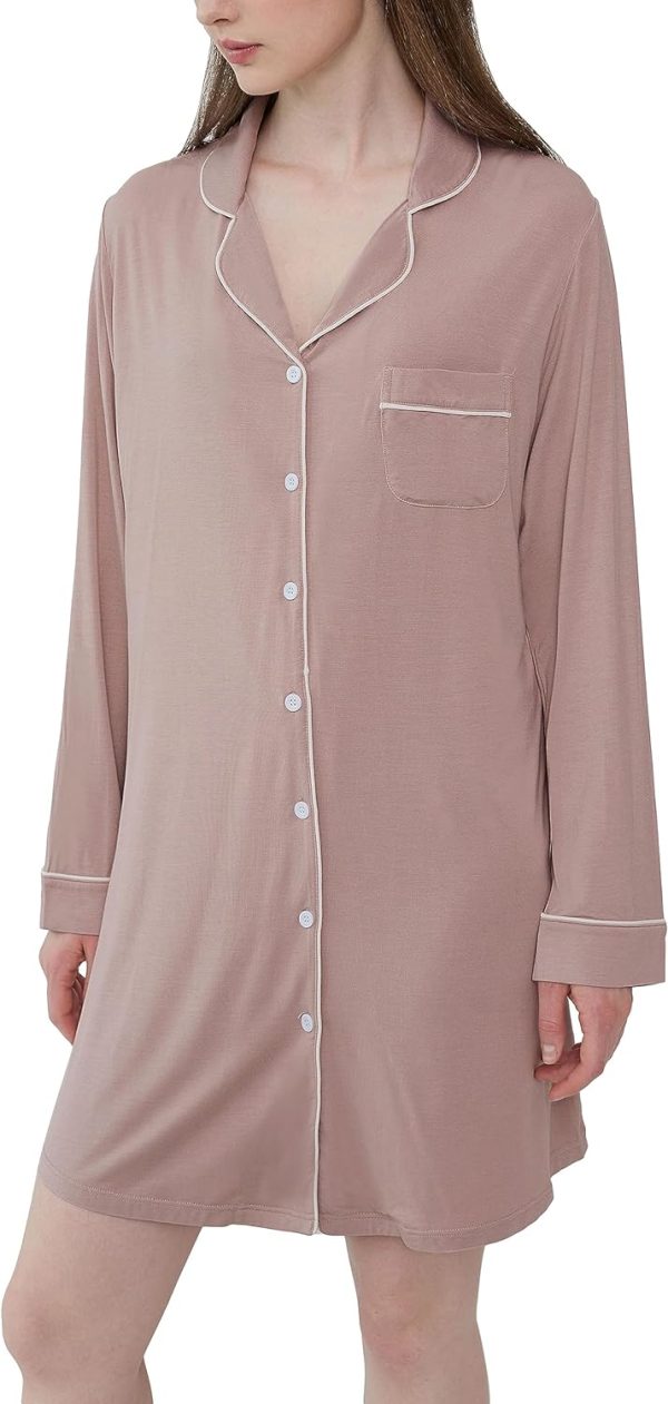 81wplKS2_AL._AC_SL1500 Womens Bamboo Viscose Sleep Shirt Long Sleeve Button Down Nightgowns Boyfriend Nightshirt S-XXL