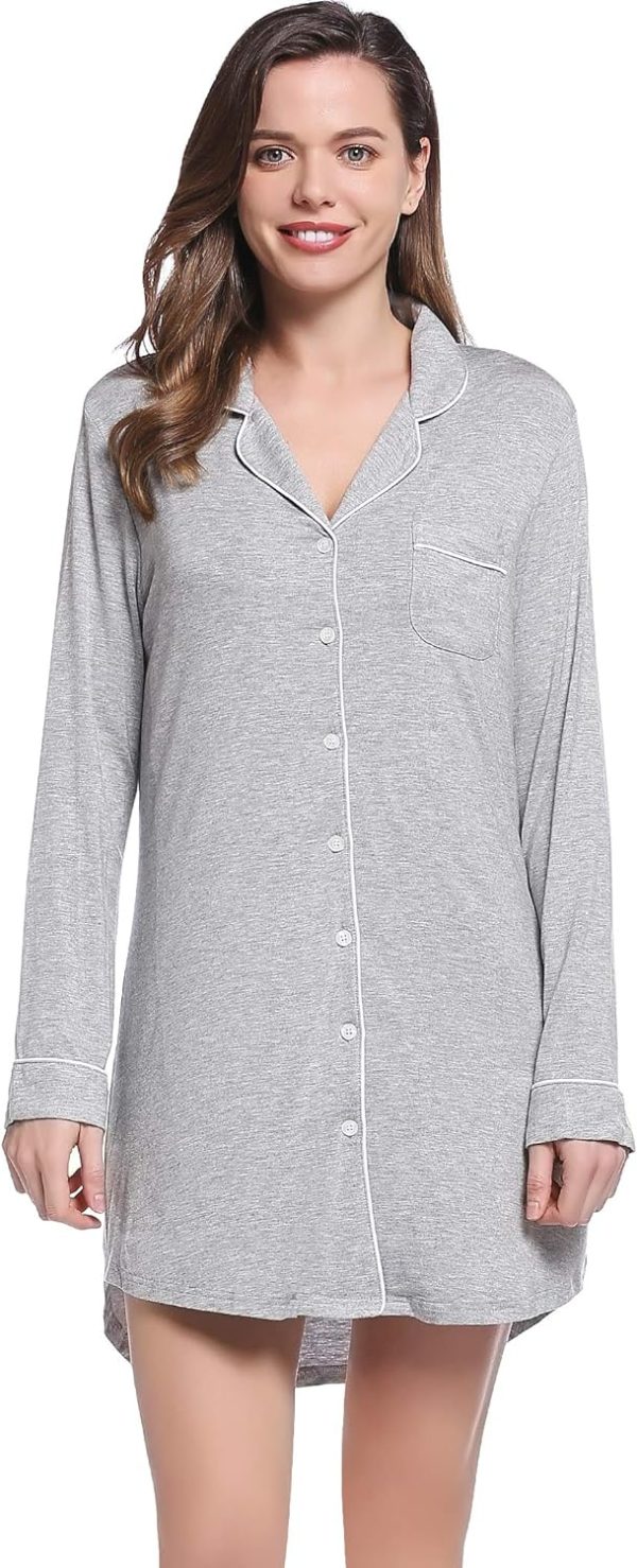 81xGkJ7ce4L._AC_SL1500 Womens Bamboo Viscose Sleep Shirt Long Sleeve Button Down Nightgowns Boyfriend Nightshirt S-XXL